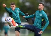 20 September 2022; Shane Duffy, right, and Dara O'Shea during a Republic of Ireland training session at the FAI National Training Centre in Abbotstown, Dublin. Photo by Stephen McCarthy/Sportsfile