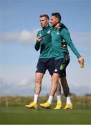 20 September 2022; James McClean, left, and Alan Browne during a Republic of Ireland training session at the FAI National Training Centre in Abbotstown, Dublin. Photo by Stephen McCarthy/Sportsfile