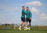 20 September 2022; James McClean, left, and Alan Browne during a Republic of Ireland training session at the FAI National Training Centre in Abbotstown, Dublin. Photo by Stephen McCarthy/Sportsfile