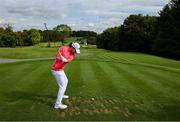 21 September 2022; Leona Maguire of Ireland tees off at the 13th tee box during the Pro Am ahead of the KPMG Women's Irish Open Golf Championship at Dromoland Castle in Clare. Photo by Brendan Moran/Sportsfile