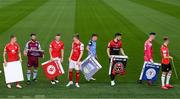 21 September 2022; Return of the packs! SSE Airtricity League FIFA 23 Club Packs are back! Featuring the individual club crest of all 10 Premier Division teams, these exclusive sleeves will be available to download free from https://www.ea.com/games/fifa/fifa-23 when the game launches Friday, 30th September! SSE Airtricity League players, from left, Luke Byrne of Shelbourne, Gary Deegan of Drogheda United, David Cawley of Sligo Rovers, Chris Forrester of St Patrick's Athletic, Michael Gallagher of UCD, Jordan Flores of Bohemians, Gavin Mulreany of Finn Harps and Ciaron Harkin of Derry City during the FIFA 23 SSE Airtricity League cover launch at Aviva Stadium in Dublin. Photo by Stephen McCarthy/Sportsfile