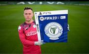 21 September 2022; Return of the packs! SSE Airtricity League FIFA 23 Club Packs are back! Featuring the individual club crest of all 10 Premier Division teams, these exclusive sleeves will be available to download free from https://www.ea.com/games/fifa/fifa-23 when the game launches Friday, 30th September! Gavin Mulreany of Finn Harps during the FIFA 23 SSE Airtricity League cover launch at Aviva Stadium in Dublin. Photo by Stephen McCarthy/Sportsfile