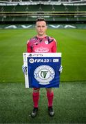 21 September 2022; Return of the packs! SSE Airtricity League FIFA 23 Club Packs are back! Featuring the individual club crest of all 10 Premier Division teams, these exclusive sleeves will be available to download free from https://www.ea.com/games/fifa/fifa-23 when the game launches Friday, 30th September! Gavin Mulreany of Finn Harps during the FIFA 23 SSE Airtricity League cover launch at Aviva Stadium in Dublin. Photo by Stephen McCarthy/Sportsfile