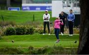21 September 2022; Former Cork footballer Valerie Mulcahy watches her drive on the 10th tee box during the Pro Am ahead of the KPMG Women's Irish Open Golf Championship at Dromoland Castle in Clare. Photo by Brendan Moran/Sportsfile