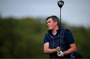 21 September 2022; Olympic Federarion of Ireland chief executive officer Peter Sherrard watches his drive at the first tee box during the Pro Am ahead of the KPMG Women's Irish Open Golf Championship at Dromoland Castle in Clare. Photo by Brendan Moran/Sportsfile