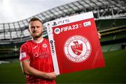 21 September 2022; Return of the packs! SSE Airtricity League FIFA 23 Club Packs are back! Featuring the individual club crest of all 10 Premier Division teams, these exclusive sleeves will be available to download free from https://www.ea.com/games/fifa/fifa-23 when the game launches Friday, 30th September! David Cawley of Sligo Rovers during the FIFA 23 SSE Airtricity League cover launch at Aviva Stadium in Dublin. Photo by Stephen McCarthy/Sportsfile