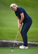 21 September 2022; RTE sports journalist Jacqui Hurley putts on the ninth green during the Pro Am ahead of the KPMG Women's Irish Open Golf Championship at Dromoland Castle in Clare. Photo by Brendan Moran/Sportsfile