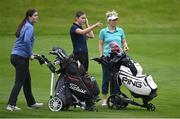 21 September 2022; Sisters Caoimhe, left, and Niamh O'Grady with former Cork footballer Valerie Mulcahy during the Pro Am ahead of the KPMG Women's Irish Open Golf Championship at Dromoland Castle in Clare. Photo by Brendan Moran/Sportsfile