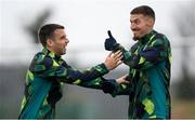 22 September 2022; Matt Doherty, right, with Seamus Coleman during a Republic of Ireland training session at the FAI National Training Centre in Abbotstown, Dublin. Photo by Stephen McCarthy/Sportsfile