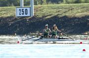 22 September 2022; Steven McGowan, left, and Katie O'Brien of Ireland compete in the PR2 Mixed Double Sculls Repechage during day 5 of the World Rowing Championships 2022 at Racice in Czech Republic. Photo by Piaras Ó Mídheach/Sportsfile