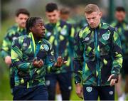 22 September 2022; Michael Obafemi, left, and James McClean during a Republic of Ireland training session at the FAI National Training Centre in Abbotstown, Dublin. Photo by Stephen McCarthy/Sportsfile