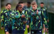 22 September 2022; Michael Obafemi, left, and James McClean during a Republic of Ireland training session at the FAI National Training Centre in Abbotstown, Dublin. Photo by Stephen McCarthy/Sportsfile