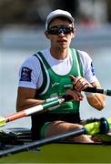 22 September 2022; Fintan McCarthy of Ireland before competing with teammate Paul O'Donovan, not pictured, in the Lightweight Men's Double Sculls semi-final A/B 2 during day 5 of the World Rowing Championships 2022 at Racice in Czech Republic. Photo by Piaras Ó Mídheach/Sportsfile