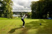 22 September 2022; Annabel Dimmock of England plays her tee shot from the seventh tee box during round one of the KPMG Women's Irish Open Golf Championship at Dromoland Castle in Clare. Photo by Brendan Moran/Sportsfile