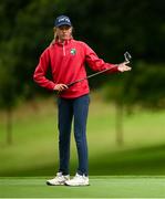 22 September 2022; Olivia Costello of Ireland reacts to a putt on the first green during round one of the KPMG Women's Irish Open Golf Championship at Dromoland Castle in Clare. Photo by Brendan Moran/Sportsfile