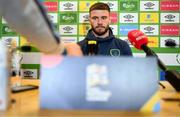 22 September 2022; Scott Hogan during a Republic of Ireland press conference at the FAI Headquarters in Abbotstown, Dublin. Photo by Stephen McCarthy/Sportsfile