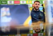 22 September 2022; Scott Hogan during a Republic of Ireland press conference at the FAI Headquarters in Abbotstown, Dublin. Photo by Stephen McCarthy/Sportsfile