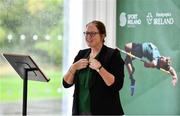 22 September 2022; Performance Pathways; to Paris and Beyond. Paralympics Ireland and the Sport Ireland Institute announce new partnership to provide world class performance support to Irish Para Athletes preparing for Paris 2024. Speaking at the announcement is Paralympics Ireland Chef de Mission Neasa Russell at Sport Ireland Institute in Dublin. Photo by Sam Barnes/Sportsfile