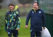 22 September 2022; Jeff Hendrick and kitman Mal Slattery during a Republic of Ireland training session at the FAI National Training Centre in Abbotstown, Dublin. Photo by Stephen McCarthy/Sportsfile