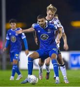 16 September 2022; Wassim Aouachria of Waterford and Greg Sloggett of Dundalk during the Extra.ie FAI Cup Quarter-Final match between Waterford and Dundalk at the RSC in Waterford. Photo by Ben McShane/Sportsfile