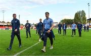 22 September 2022; Shelbourne players, including Kameron Ledwidge, left, and Matty Smith walk the pitch before the SSE Airtricity League Premier Division match between Shelbourne and Shamrock Rovers at Tolka Park in Dublin. Photo by Sam Barnes/Sportsfile