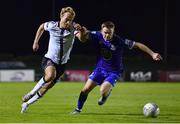 16 September 2022; Greg Sloggett of Dundalk and Darragh Power of Waterford during the Extra.ie FAI Cup Quarter-Final match between Waterford and Dundalk at the RSC in Waterford. Photo by Ben McShane/Sportsfile