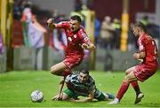 22 September 2022; Sean Boyd of Shelbourne is fouled by Neil Farrugia of Shamrock Rovers during the SSE Airtricity League Premier Division match between Shelbourne and Shamrock Rovers at Tolka Park in Dublin. Photo by Sam Barnes/Sportsfile