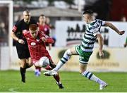 22 September 2022; Aodh Dervin of Shelbourne in action against Gary O'Neill of Shamrock Rovers during the SSE Airtricity League Premier Division match between Shelbourne and Shamrock Rovers at Tolka Park in Dublin. Photo by Sam Barnes/Sportsfile