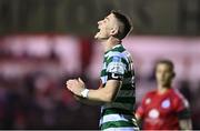 22 September 2022; Ronan Finn of Shamrock Rovers reacts after a missed chance during the SSE Airtricity League Premier Division match between Shelbourne and Shamrock Rovers at Tolka Park in Dublin. Photo by Sam Barnes/Sportsfile