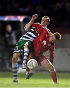 22 September 2022; Sean Kavanagh of Shamrock Rovers in action against Aodh Dervin of Shelbourne during the SSE Airtricity League Premier Division match between Shelbourne and Shamrock Rovers at Tolka Park in Dublin. Photo by Sam Barnes/Sportsfile