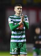 22 September 2022; Sean Gannon of Shamrock Rovers applauds his side's supporters after the SSE Airtricity League Premier Division match between Shelbourne and Shamrock Rovers at Tolka Park in Dublin. Photo by Sam Barnes/Sportsfile