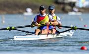 22 September 2022; Sergiu Bejan, left, and Marius Cozmiuc of Romania compete in the Men's Pair semi-final A/B 1 during day 5 of the World Rowing Championships 2022 at Racice in Czech Republic. Photo by Piaras Ó Mídheach/Sportsfile
