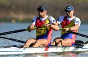 22 September 2022; Sergiu Bejan, left, and Marius Cozmiuc of Romania compete in the Men's Pair semi-final A/B 1 during day 5 of the World Rowing Championships 2022 at Racice in Czech Republic. Photo by Piaras Ó Mídheach/Sportsfile