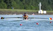 22 September 2022; Sergiu Bejan, left, and Marius Cozmiuc of Romania compete in the Men's Pair semi-final A/B 1 during day 5 of the World Rowing Championships 2022 at Racice in Czech Republic. Photo by Piaras Ó Mídheach/Sportsfile