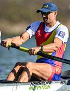 22 September 2022; Marius Cozmiuc of Romania competes with teammate Sergiu Bejan not pictured, in the Men's Pair semi-final A/B 1 during day 5 of the World Rowing Championships 2022 at Racice in Czech Republic. Photo by Piaras Ó Mídheach/Sportsfile