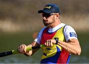 22 September 2022; Sergiu Bejan of Romania competes with teammate Marius Cozmiuc, not pictured, in the Men's Pair semi-final A/B 1 during day 5 of the World Rowing Championships 2022 at Racice in Czech Republic. Photo by Piaras Ó Mídheach/Sportsfile