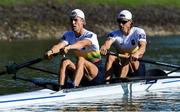 22 September 2022; Domantas Stankunas, left, and Dovydas Stankunas of Lithuania compete in the Men's Pair semi-final A/B 2 during day 5 of the World Rowing Championships 2022 at Racice in Czech Republic.           Photo by Piaras Ó Mídheach/Sportsfile