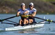22 September 2022; Domantas Stankunas, left, and Dovydas Stankunas of Lithuania compete in the Men's Pair semi-final A/B 2 during day 5 of the World Rowing Championships 2022 at Racice in Czech Republic.           Photo by Piaras Ó Mídheach/Sportsfile