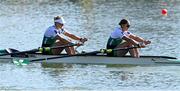23 September 2022; Sanita Puspure, left, and Zoe Hyde of Ireland on their way to finishing second in the Women's Double Sculls semi-final A/B 1 during day 6 of the World Rowing Championships 2022 at Racice in Czech Republic. Photo by Piaras Ó Mídheach/Sportsfile