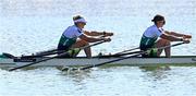 23 September 2022; Sanita Puspure, left, and Zoe Hyde of Ireland on their way to finishing second in the Women's Double Sculls semi-final A/B 1 during day 6 of the World Rowing Championships 2022 at Racice in Czech Republic. Photo by Piaras Ó Mídheach/Sportsfile