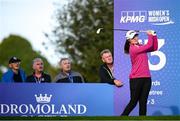 23 September 2022; Leona Maguire of Ireland watches her tee shot on the 13th tee box during round two of the KPMG Women's Irish Open Golf Championship at Dromoland Castle in Clare. Photo by Brendan Moran/Sportsfile