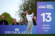 23 September 2022; Ana Pelaez Trivino of Spain watches her tee shot on the 13th tee box during round two of the KPMG Women's Irish Open Golf Championship at Dromoland Castle in Clare. Photo by Brendan Moran/Sportsfile