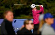 23 September 2022; Leona Maguire of Ireland watches her drive on the 14th tee box during round two of the KPMG Women's Irish Open Golf Championship at Dromoland Castle in Clare. Photo by Brendan Moran/Sportsfile