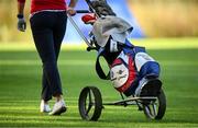 23 September 2022; The golf bag and cart of Christine Wolf of Austria during round two of the KPMG Women's Irish Open Golf Championship at Dromoland Castle in Clare. Photo by Brendan Moran/Sportsfile