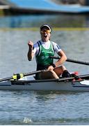 23 September 2022; Katie O'Brien of Ireland celebrates after winning the PR2 Women's Single Sculls final A during day 6 of the World Rowing Championships 2022 at Racice in Czech Republic. Photo by Piaras Ó Mídheach/Sportsfile