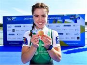 23 September 2022; Katie O'Brien of Ireland with her gold medal after winning the PR2 Women's Single Sculls final A during day 6 of the World Rowing Championships 2022 at Racice in Czech Republic. Photo by Piaras Ó Mídheach/Sportsfile