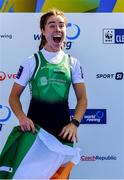 23 September 2022; Katie O'Brien of Ireland celebrates after winning the PR2 Women's Single Sculls final A during day 6 of the World Rowing Championships 2022 at Racice in Czech Republic. Photo by Piaras Ó Mídheach/Sportsfile