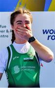 23 September 2022; Katie O'Brien of Ireland celebrates after winning the PR2 Women's Single Sculls final A during day 6 of the World Rowing Championships 2022 at Racice in Czech Republic. Photo by Piaras Ó Mídheach/Sportsfile