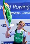 23 September 2022; Katie O'Brien of Ireland celebrates after winning the PR2 Women's Single Sculls final A during day 6 of the World Rowing Championships 2022 at Racice in Czech Republic. Photo by Piaras Ó Mídheach/Sportsfile