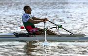 23 September 2022; Sid Ali Boudina of Algeria on his way to winning the Lightweight Men's Single Sculls final B during day 6 of the World Rowing Championships 2022 at Racice in Czech Republic. Photo by Piaras Ó Mídheach/Sportsfile